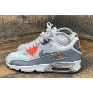 Nike Air Max 90 Youth 7Y Gray Infrared White Leather Sneakers 833376-006
